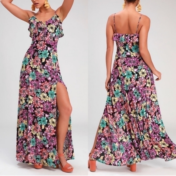 NWT LULU'S DYNAH BLACK FLORAL PRINT SLEEVELESS MAXI DRESS SIZE SMALL - Picture 1 of 9